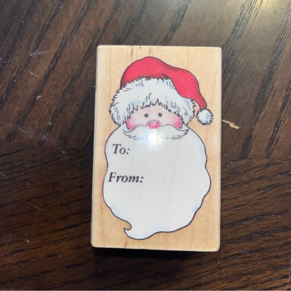 Vintage Gently-Used All Night Media Santa Gift Tag 917F Mounted Wooden Christmas
